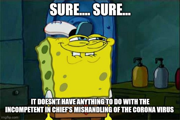 Don't You Squidward Meme | SURE.... SURE... IT DOESN'T HAVE ANYTHING TO DO WITH THE INCOMPETENT IN CHIEF'S MISHANDLING OF THE CORONA VIRUS | image tagged in memes,dont you squidward | made w/ Imgflip meme maker