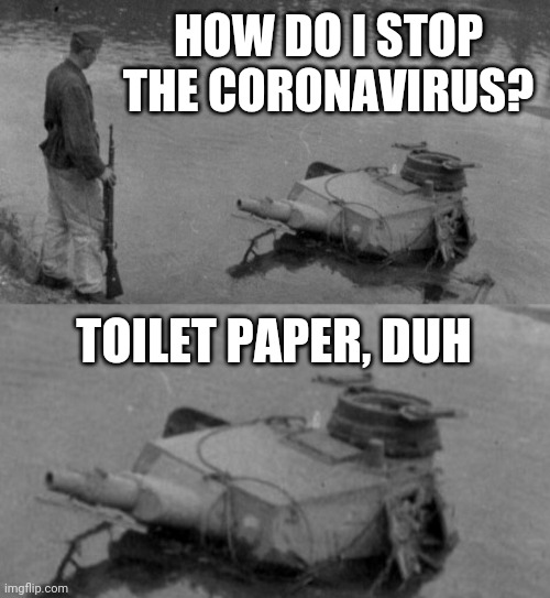 Panzer of the deep | HOW DO I STOP THE CORONAVIRUS? TOILET PAPER, DUH | image tagged in panzer of the deep,coronavirus,toilet paper,memes | made w/ Imgflip meme maker