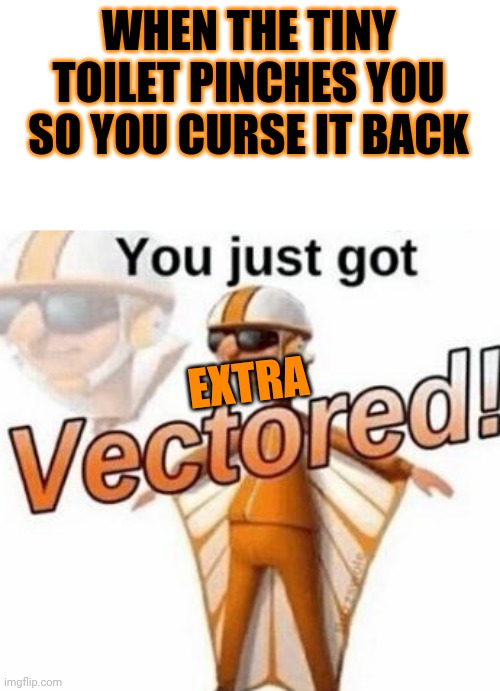 You just got vectored | WHEN THE TINY TOILET PINCHES YOU SO YOU CURSE IT BACK; EXTRA | image tagged in you just got vectored,vector,memes,tiny,toilet,curse | made w/ Imgflip meme maker