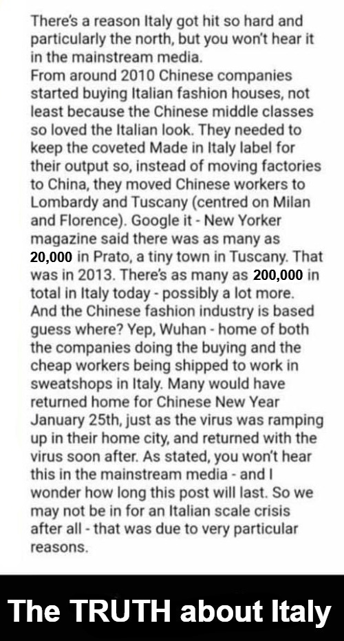 Coronavirus: The TRUTH about Italy | image tagged in coronavirus,italy,pandemic,chinese,chinese virus,chinese food | made w/ Imgflip meme maker