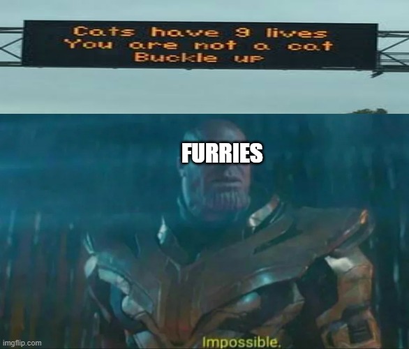 Thanos Impossible | FURRIES | image tagged in thanos impossible,surprised pikachu,evil kermit,put it somewhere else patrick,hide the pain harold,grumpy cat | made w/ Imgflip meme maker