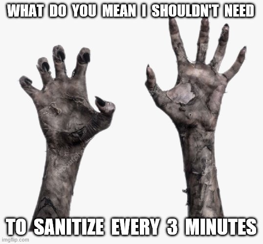 WHAT  DO  YOU  MEAN  I  SHOULDN'T  NEED; TO  SANITIZE  EVERY  3  MINUTES | image tagged in fun | made w/ Imgflip meme maker