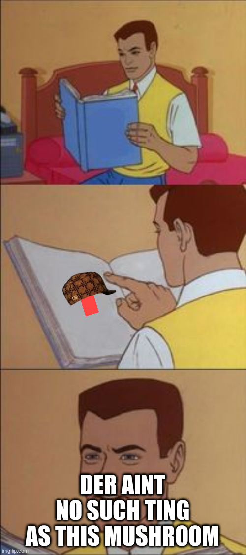 Peter parker reading a book  | DER AINT NO SUCH TING AS THIS MUSHROOM | image tagged in peter parker reading a book | made w/ Imgflip meme maker