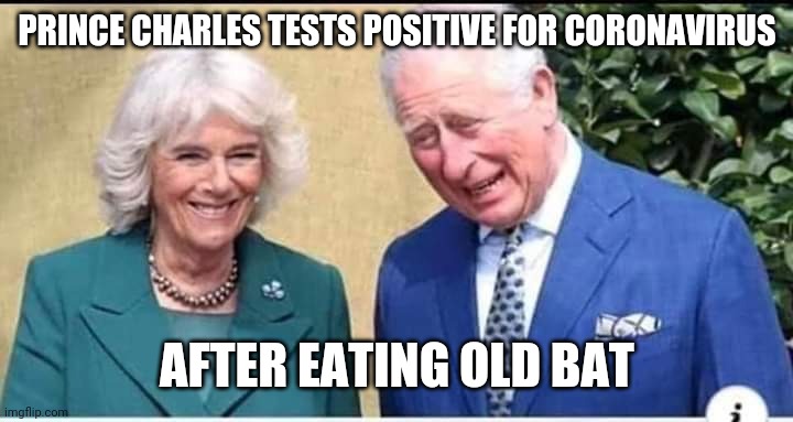 Lol |  PRINCE CHARLES TESTS POSITIVE FOR CORONAVIRUS; AFTER EATING OLD BAT | image tagged in coronavirus,funny,prince charles,funny memes | made w/ Imgflip meme maker