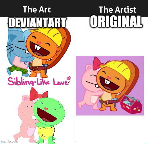 Art and the Artist | ORIGINAL; DEVIANTART | image tagged in art and the artist,happy tree friends,drawing | made w/ Imgflip meme maker