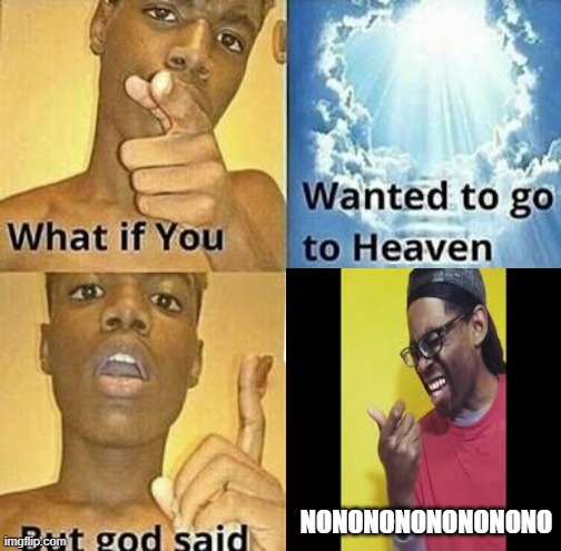 What if you wanted to go to Heaven | NONONONONONONONO | image tagged in what if you wanted to go to heaven | made w/ Imgflip meme maker