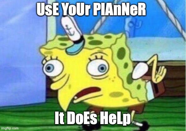 Mocking Spongebob | UsE YoUr PlAnNeR; It DoEs HeLp | image tagged in memes,mocking spongebob | made w/ Imgflip meme maker