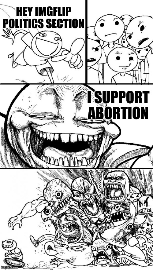Hey Internet | HEY IMGFLIP POLITICS SECTION; I SUPPORT ABORTION | image tagged in memes,hey internet,abortion,politics | made w/ Imgflip meme maker