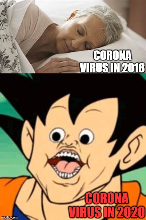 CORONA VIRUS IN 2018; CORONA VIRUS IN 2020 | image tagged in facts,funny goku,sleeping | made w/ Imgflip meme maker
