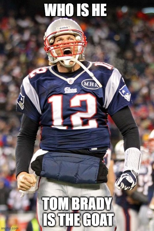 Tom Brady | WHO IS HE; TOM BRADY  IS THE GOAT | image tagged in tom brady | made w/ Imgflip meme maker