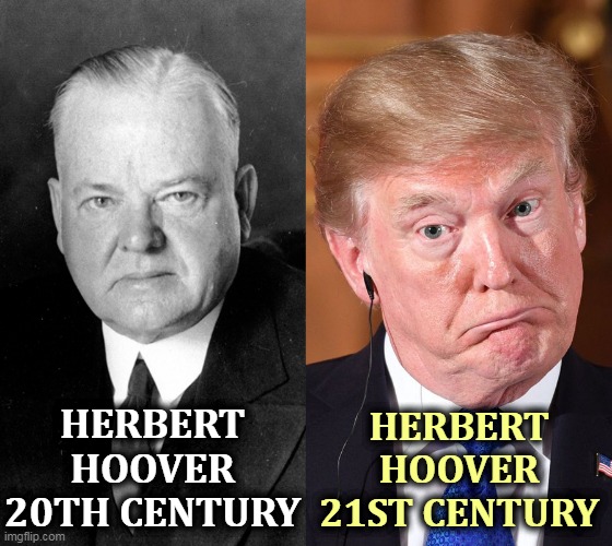Another Great Depression is coming this way. | HERBERT HOOVER
21ST CENTURY; HERBERT HOOVER
20TH CENTURY | image tagged in trump dumbfounded corrected,herbert hoover another republican disaster,trump | made w/ Imgflip meme maker