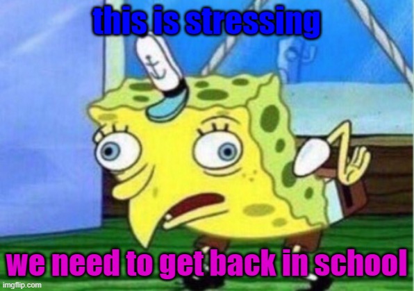 Mocking Spongebob Meme | this is stressing; we need to get back in school | image tagged in memes,mocking spongebob | made w/ Imgflip meme maker