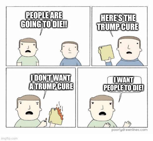 Chinese Virus Cure | HERE’S THE TRUMP CURE; PEOPLE ARE GOING TO DIE!! I WANT PEOPLE TO DIE! I DON’T WANT
 A TRUMP CURE | image tagged in solution,coronavirus,trump | made w/ Imgflip meme maker