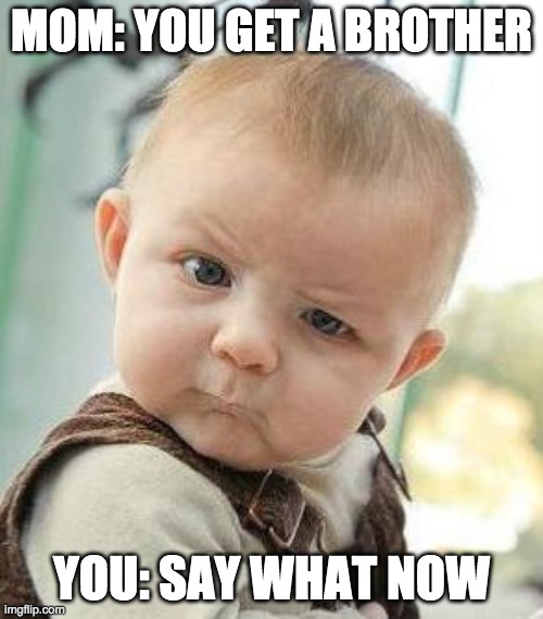 Confused Baby | MOM: YOU GET A BROTHER; YOU: SAY WHAT NOW | image tagged in confused baby | made w/ Imgflip meme maker
