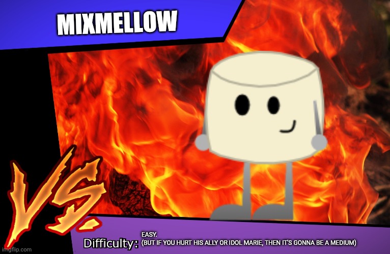 MIXMELLOW; EASY.
(BUT IF YOU HURT HIS ALLY OR IDOL MARIE, THEN IT'S GONNA BE A MEDIUM) | image tagged in raid battle | made w/ Imgflip meme maker