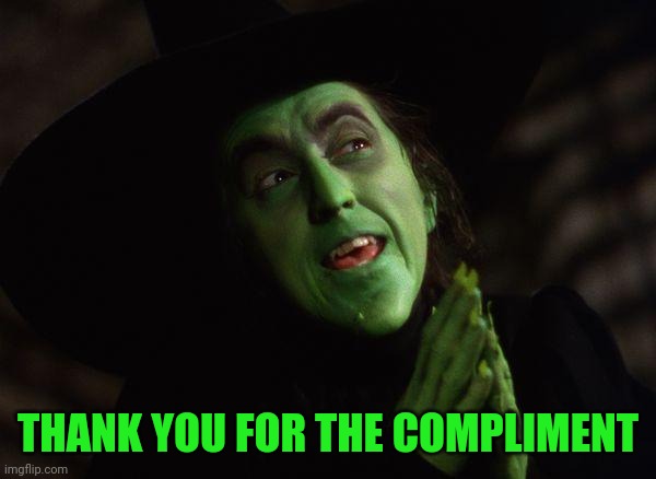 Wicked Witch West | THANK YOU FOR THE COMPLIMENT | image tagged in wicked witch west | made w/ Imgflip meme maker