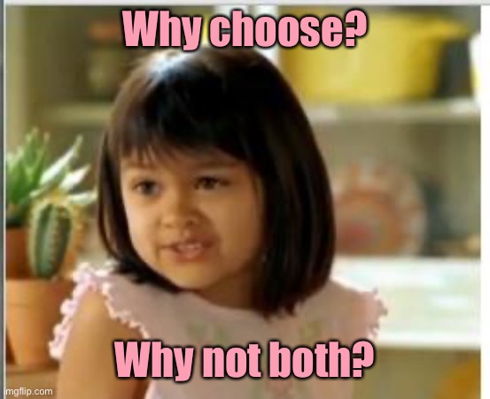 Why not both | Why choose? Why not both? | image tagged in why not both | made w/ Imgflip meme maker