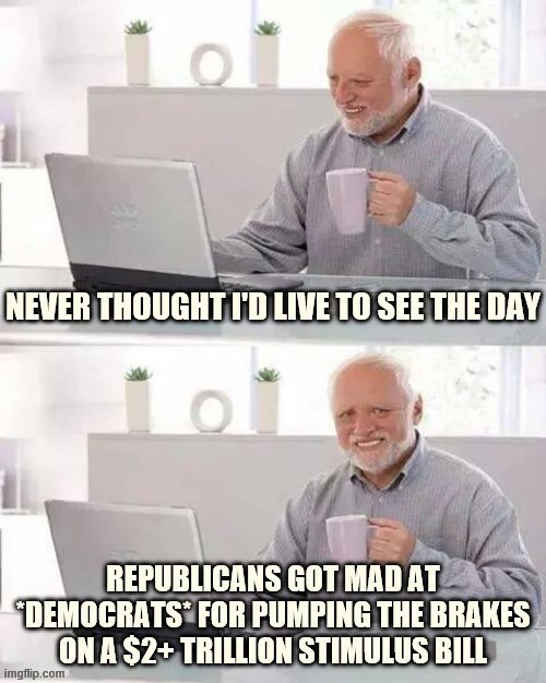 It passed the Senate unanimously once fixed: but boy, this sure got Republicans hopping mad for an entire news cycle! | image tagged in republicans,conservative hypocrisy,senate,covid-19,coronavirus,big government | made w/ Imgflip meme maker