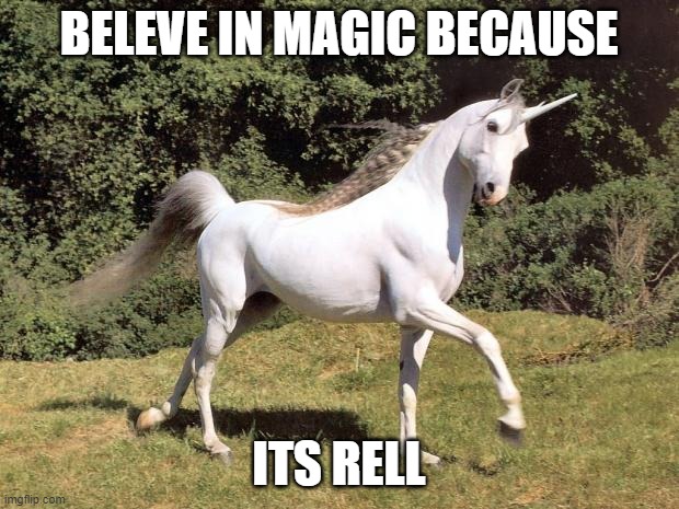 Unicorns | BELEVE IN MAGIC BECAUSE; ITS RELL | image tagged in unicorns | made w/ Imgflip meme maker