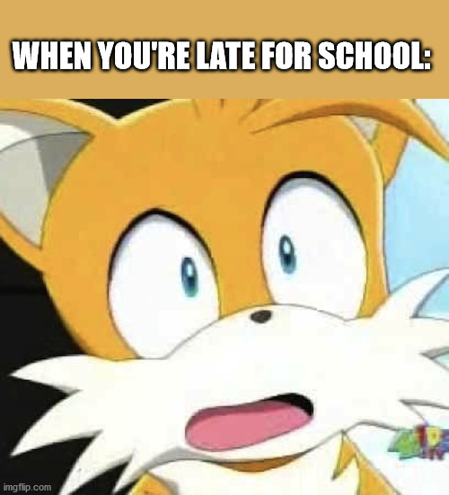 TailsMeme | WHEN YOU'RE LATE FOR SCHOOL: | image tagged in tailsmeme | made w/ Imgflip meme maker