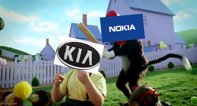No Kia for me | image tagged in cat in the hat with a bat ______ colorized,nokia | made w/ Imgflip meme maker
