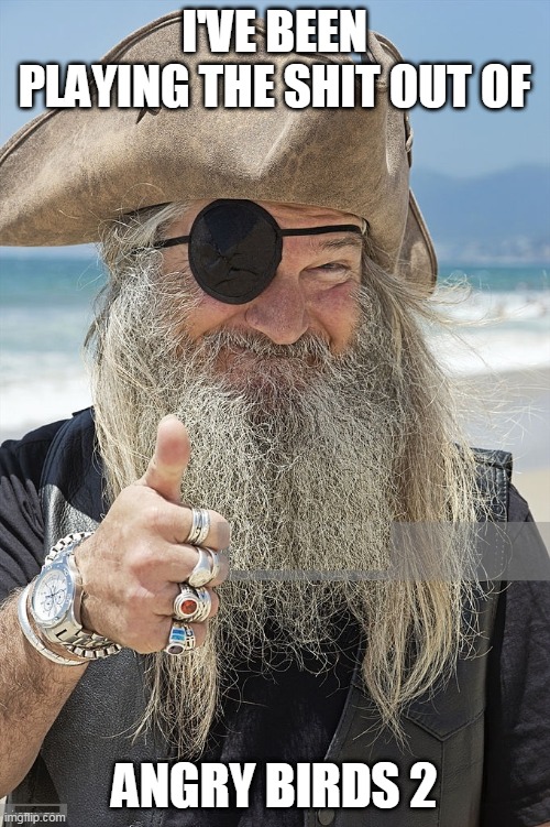 PIRATE THUMBS UP | I'VE BEEN PLAYING THE SHIT OUT OF ANGRY BIRDS 2 | image tagged in pirate thumbs up | made w/ Imgflip meme maker