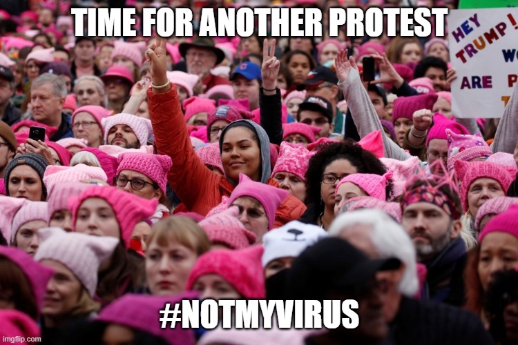 Women's March | TIME FOR ANOTHER PROTEST; #NOTMYVIRUS | image tagged in women's march | made w/ Imgflip meme maker