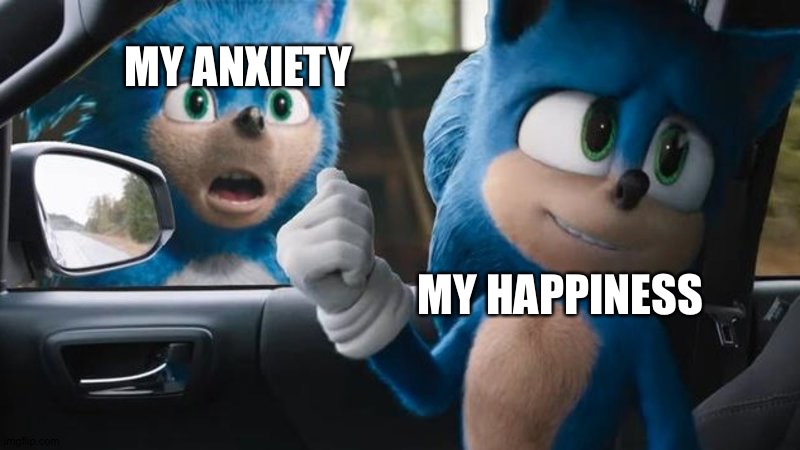 Sonic Movie Old vs New | MY ANXIETY; MY HAPPINESS | image tagged in sonic movie old vs new | made w/ Imgflip meme maker