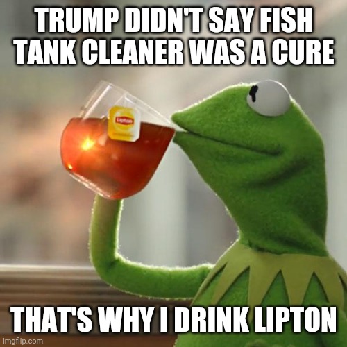 But That's None Of My Business Meme | TRUMP DIDN'T SAY FISH TANK CLEANER WAS A CURE THAT'S WHY I DRINK LIPTON | image tagged in memes,but thats none of my business,kermit the frog | made w/ Imgflip meme maker