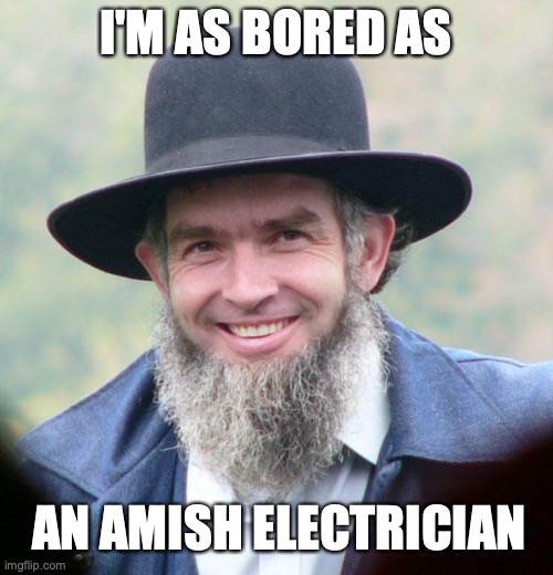 Amish | I'M AS BORED AS; AN AMISH ELECTRICIAN | image tagged in amish,social distancing | made w/ Imgflip meme maker