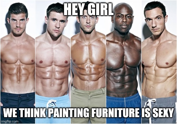 Sexy men | HEY GIRL; WE THINK PAINTING FURNITURE IS SEXY | image tagged in sexy men | made w/ Imgflip meme maker