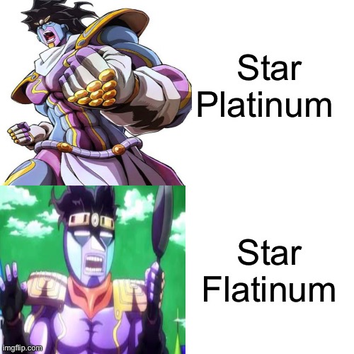 Hardy har right | Star Platinum; Star Flatinum | image tagged in memes | made w/ Imgflip meme maker