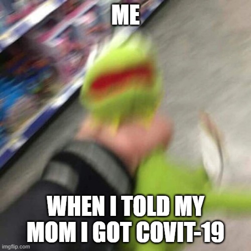 Kermit CHoking | ME; WHEN I TOLD MY MOM I GOT COVIT-19 | image tagged in kermit choking | made w/ Imgflip meme maker