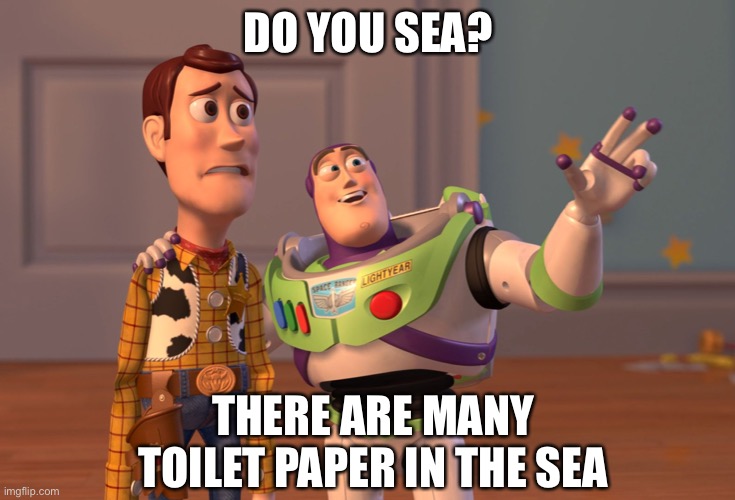 X, X Everywhere | DO YOU SEA? THERE ARE MANY TOILET PAPER IN THE SEA | image tagged in memes,x x everywhere | made w/ Imgflip meme maker