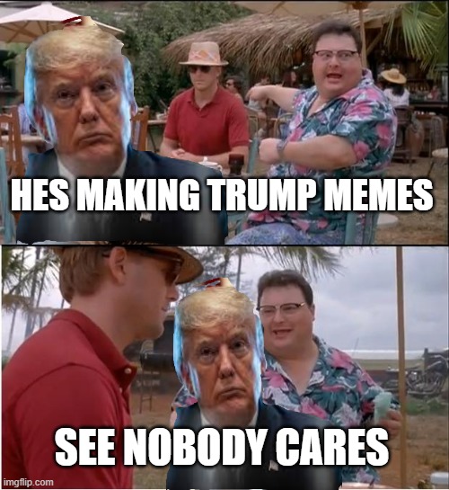 See Nobody Cares | HES MAKING TRUMP MEMES; SEE NOBODY CARES | image tagged in memes,see nobody cares | made w/ Imgflip meme maker