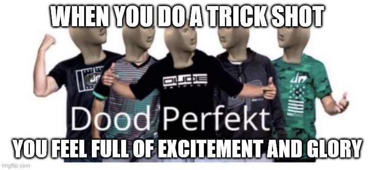 Dood perfekt | WHEN YOU DO A TRICK SHOT; YOU FEEL FULL OF EXCITEMENT AND GLORY | image tagged in dood perfekt | made w/ Imgflip meme maker