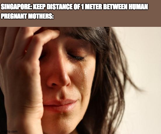 First World Problems | SINGAPORE: KEEP DISTANCE OF 1 METER BETWEEN HUMAN; PREGNANT MOTHERS: | image tagged in memes,first world problems,coronavirus | made w/ Imgflip meme maker