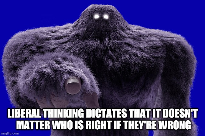 LIBERAL THINKING DICTATES THAT IT DOESN'T
 MATTER WHO IS RIGHT IF THEY'RE WRONG | made w/ Imgflip meme maker