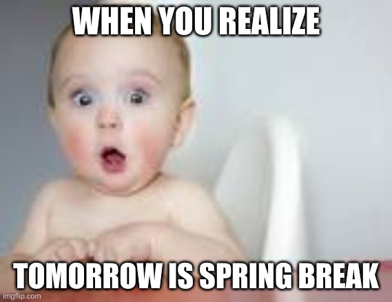 yuppppp??? | WHEN YOU REALIZE; TOMORROW IS SPRING BREAK | image tagged in spring break | made w/ Imgflip meme maker