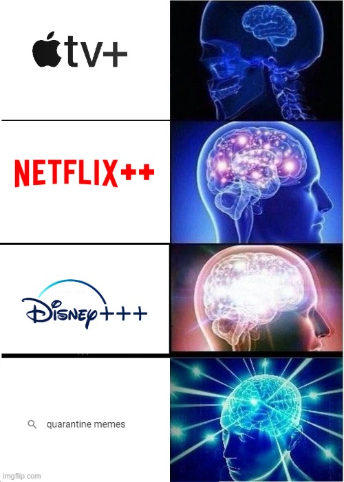 things to watch in quarantine | image tagged in memes,expanding brain,quarantine | made w/ Imgflip meme maker
