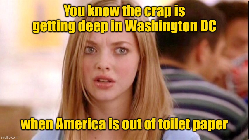 Someone flush please | You know the crap is getting deep in Washington DC; when America is out of toilet paper | image tagged in dumb blonde,toilet paper,shortage,crap,washington dc | made w/ Imgflip meme maker