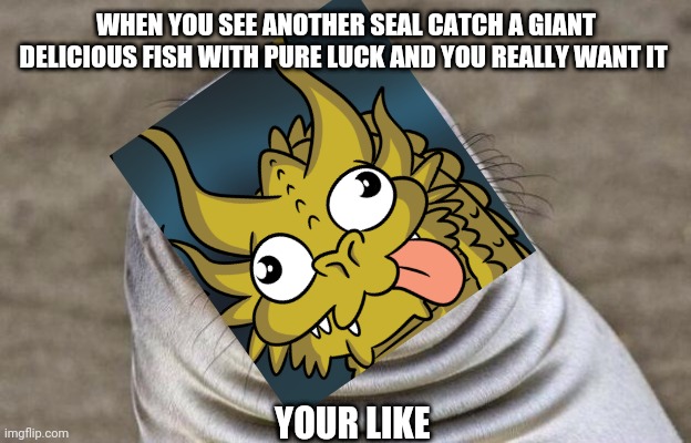 Awkward Moment Sealion Meme | WHEN YOU SEE ANOTHER SEAL CATCH A GIANT DELICIOUS FISH WITH PURE LUCK AND YOU REALLY WANT IT; YOUR LIKE | image tagged in memes,awkward moment sealion | made w/ Imgflip meme maker