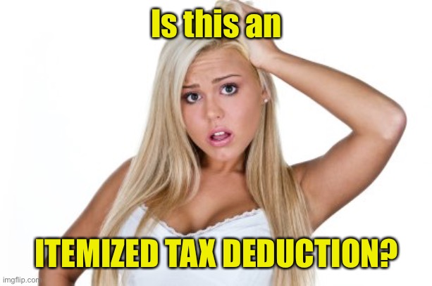 Dumb Blonde | Is this an ITEMIZED TAX DEDUCTION? | image tagged in dumb blonde | made w/ Imgflip meme maker