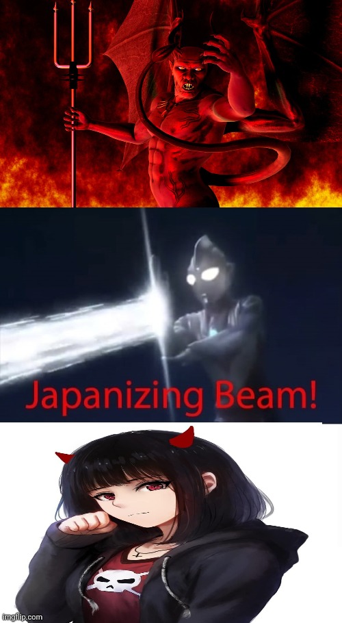 How to turn a devil cute 101 | image tagged in japanizing beam,devil,anime girl,what am i doing with my life,seriously wtf | made w/ Imgflip meme maker