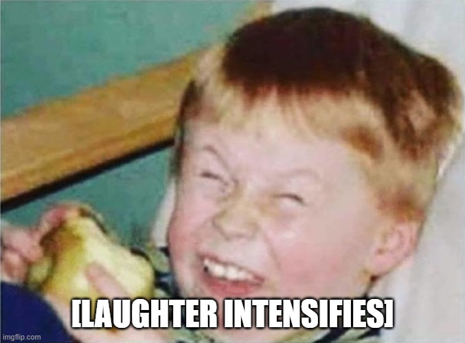 child laughter | [LAUGHTER INTENSIFIES] | image tagged in child laughter | made w/ Imgflip meme maker