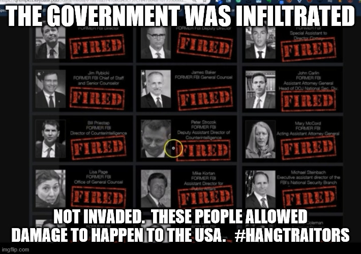 Just a few of the FBI deepstate infiltrators | THE GOVERNMENT WAS INFILTRATED; NOT INVADED.  THESE PEOPLE ALLOWED DAMAGE TO HAPPEN TO THE USA.   #HANGTRAITORS | image tagged in just a few of the fbi deepstate infiltrators | made w/ Imgflip meme maker
