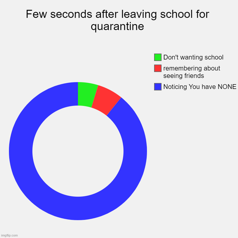 Few seconds after leaving school for quarantine | Noticing You have NONE, remembering about seeing friends, Don't wanting school | image tagged in charts,donut charts | made w/ Imgflip chart maker