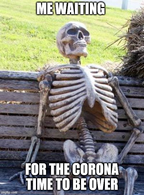 Waiting Skeleton Meme | ME WAITING; FOR THE CORONA TIME TO BE OVER | image tagged in memes,waiting skeleton | made w/ Imgflip meme maker