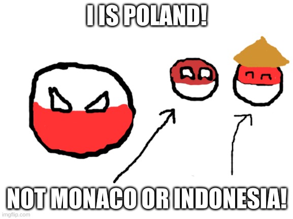 Blank White Template | I IS POLAND! NOT MONACO OR INDONESIA! | image tagged in blank white template | made w/ Imgflip meme maker
