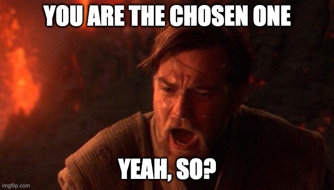 You Were The Chosen One (Star Wars) Meme | YOU ARE THE CHOSEN ONE; YEAH, SO? | image tagged in memes,you were the chosen one star wars | made w/ Imgflip meme maker